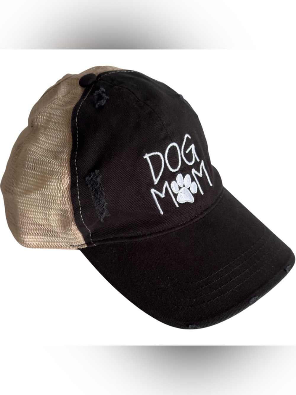 Ponyflo Ponytail Dog Mom Embroidered Baseball Cap Trucker Hat Black Tan Casual